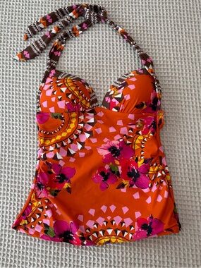 Leilani Halter Tankini Top Tropical Floral Control Front Built-in Bra Cups 6